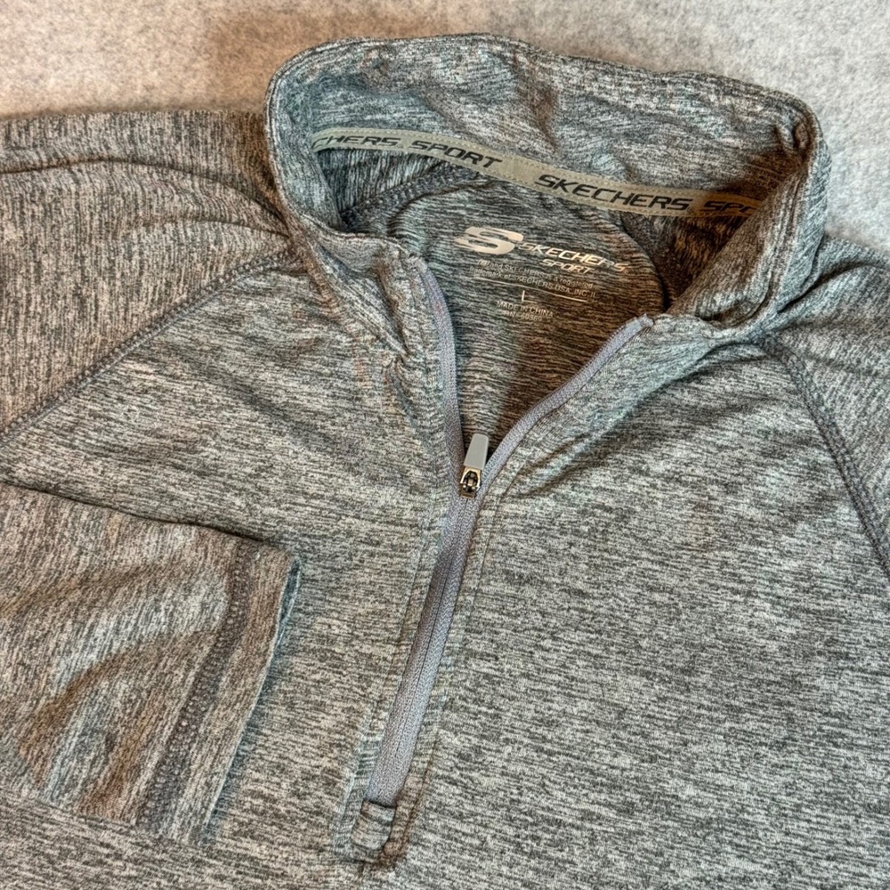 Skechers Sport Womens Large Gray Space Dye Quarter Zip Pullover Thumbholes Top